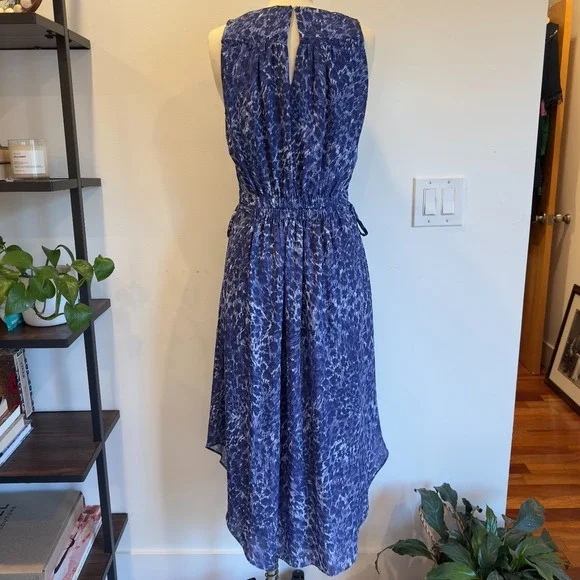 Ramy Brook Kelsie Blue Leopard Print Hi-Low Midi Dress-Tassle Belt-V Neck-Sz XS - Picture 5 of 16